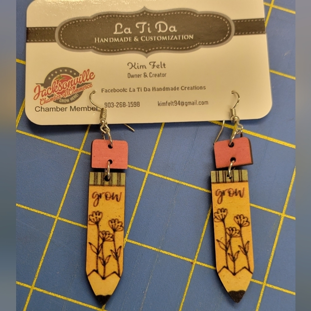 Wood Pencil 2.25" Earrings "grow"